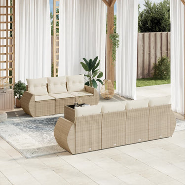 8-delige Loungeset met kussens poly rattan beige