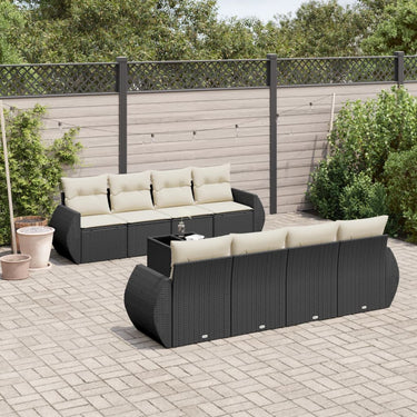 9-piece lounge set with cushions poly rattan black