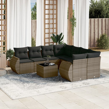 9-piece lounge set with cushions poly rattan gray