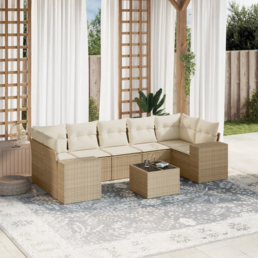 8-delige Loungeset met kussens poly rattan beige