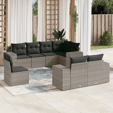 8-delige Loungeset met kussens poly rattan grijs