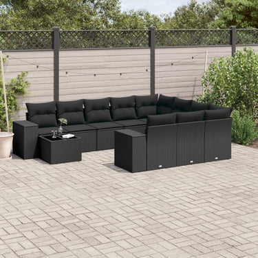 11-piece lounge set with cushions poly rattan black