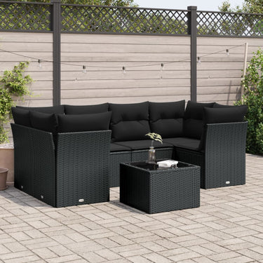 7-piece lounge set with cushions poly rattan black