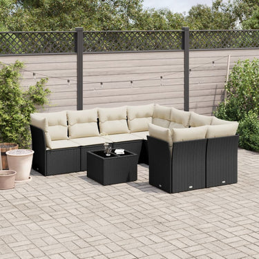 9-piece lounge set with cushions poly rattan black
