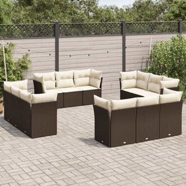 12-piece lounge set with cushions poly rattan brown
