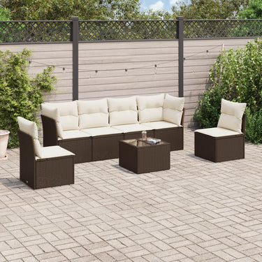 7-tlg. Garten-Sofagarnitur mit Kissen Braun Poly Rattan