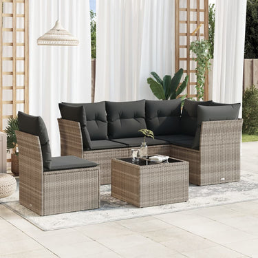 6-tlg. Garten-Sofagarnitur mit Kissen Hellgrau Poly Rattan
