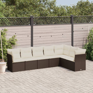 7-piece lounge set with cushions poly rattan brown