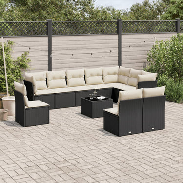 11-piece lounge set with cushions poly rattan black