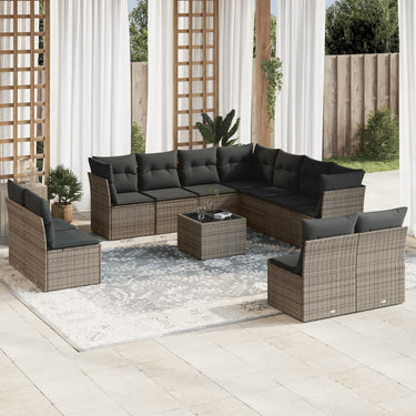 Salon de jardin avec coussins 12 pcs gris résine tressée