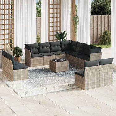 12-piece lounge set with cushions poly rattan light gray