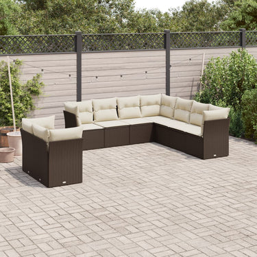 9-piece lounge set with cushions poly rattan brown