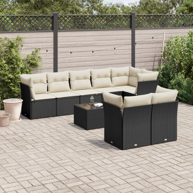 9-piece lounge set with cushions poly rattan black