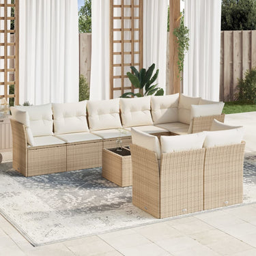 Salon de jardin avec coussins 9 pcs beige résine tressée