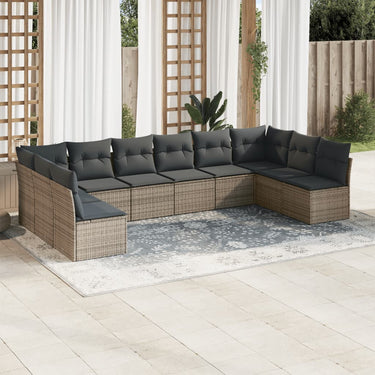11-piece lounge set with cushions poly rattan
