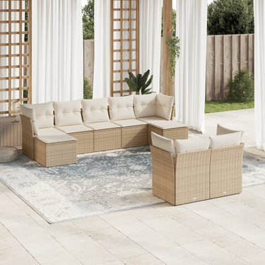 Salon de jardin avec coussins 9 pcs beige résine tressée