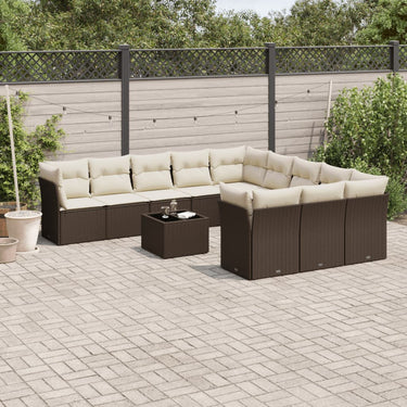 12-tlg. Garten-Sofagarnitur mit Kissen Braun Poly Rattan