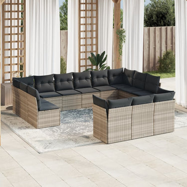 13-piece lounge set with cushions poly rattan light gray