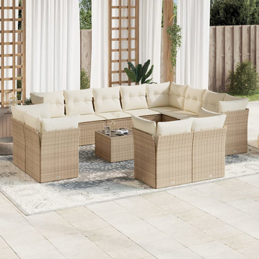 13-piece lounge set with cushions poly rattan beige
