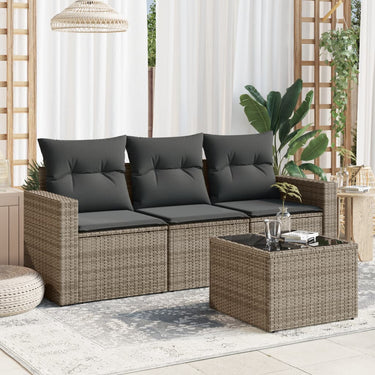 3-piece lounge set with cushions poly rattan