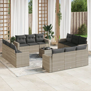 13-piece lounge set with cushions poly rattan light gray