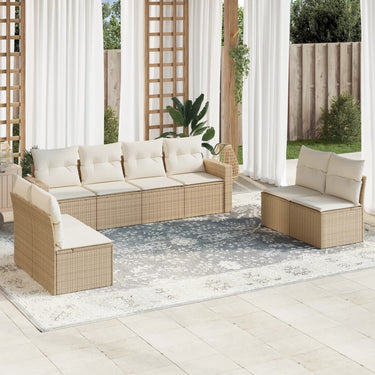 Salon de jardin avec coussins 9 pcs beige résine tressée