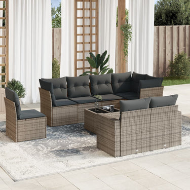 Salon de jardin 9 pcs avec coussins gris résine tressée