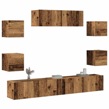 7-piece TV furniture set wall mounting treated wood old wood color