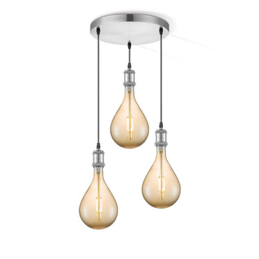 Home Sweet Home hanglamp chroom rond Pear 3L G160 dimbaar E27 amber